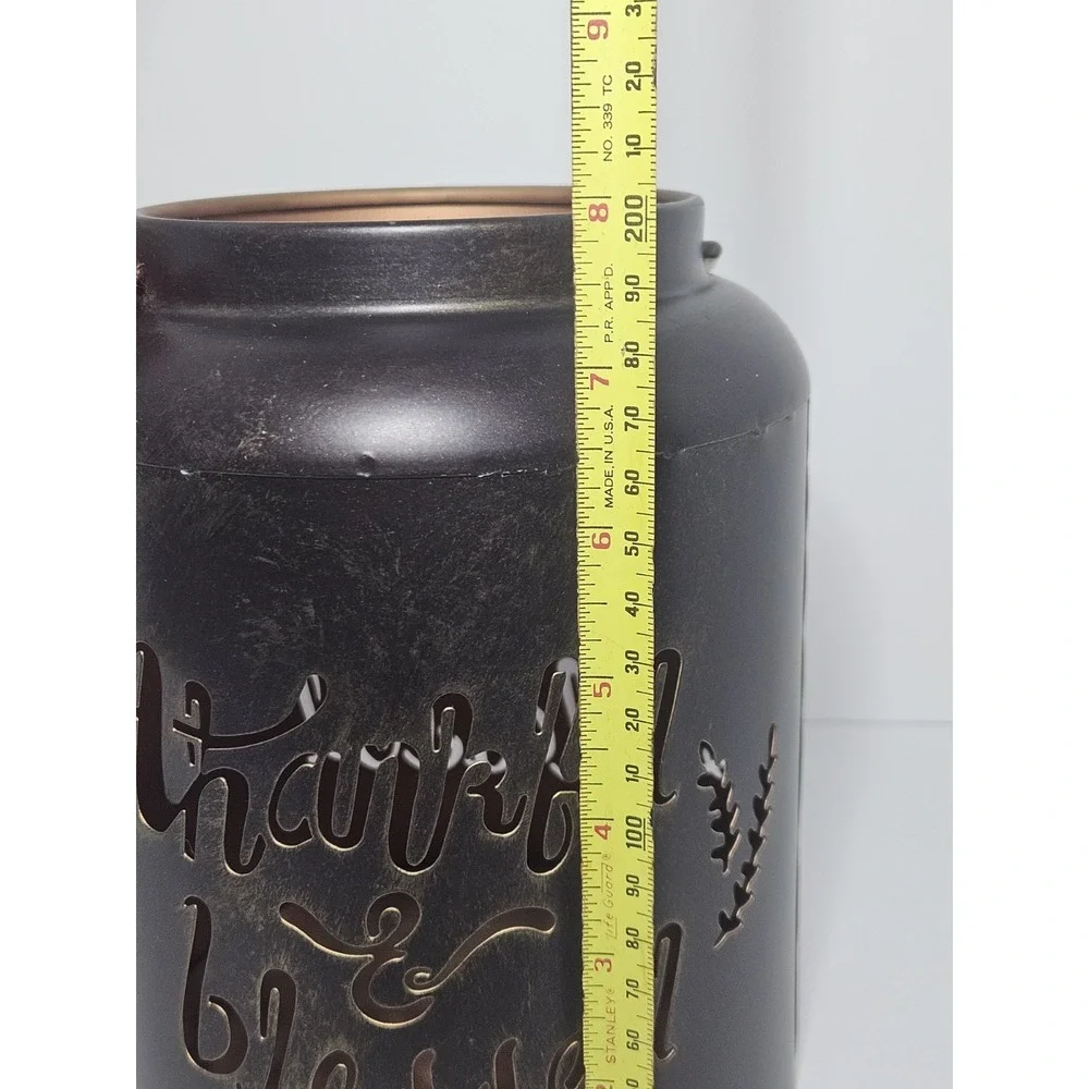 Thankful & Blessed Metal Candle Holder Cutout Jar Faux Foliage Acorn Fall Decor